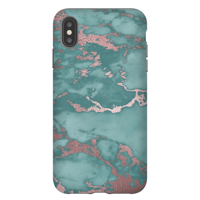 iPhone Xs Max StrongFit Teal and Rosegold Marble by  Utart