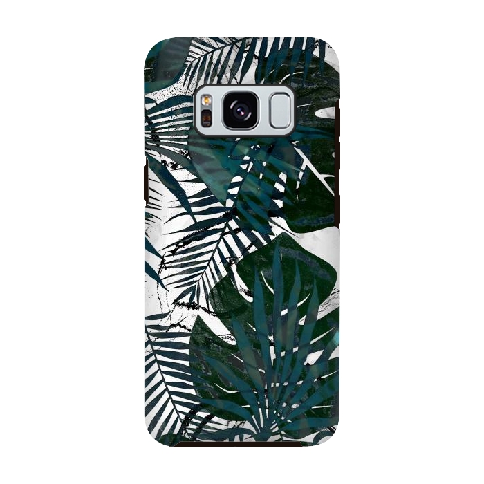 Galaxy S8 StrongFit Dark green jungle leaves on white marble by Oana 