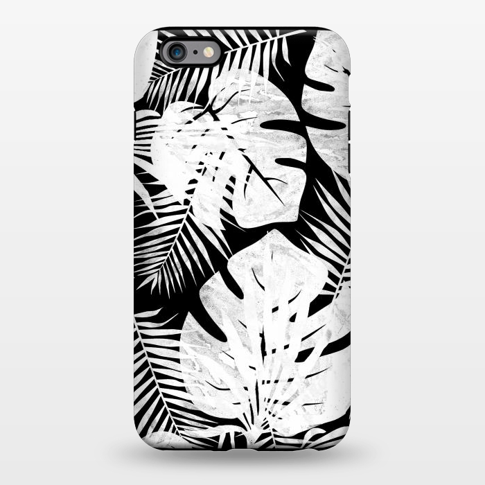 iPhone 6/6s plus StrongFit White textured jungle leaves on black backround by Oana 