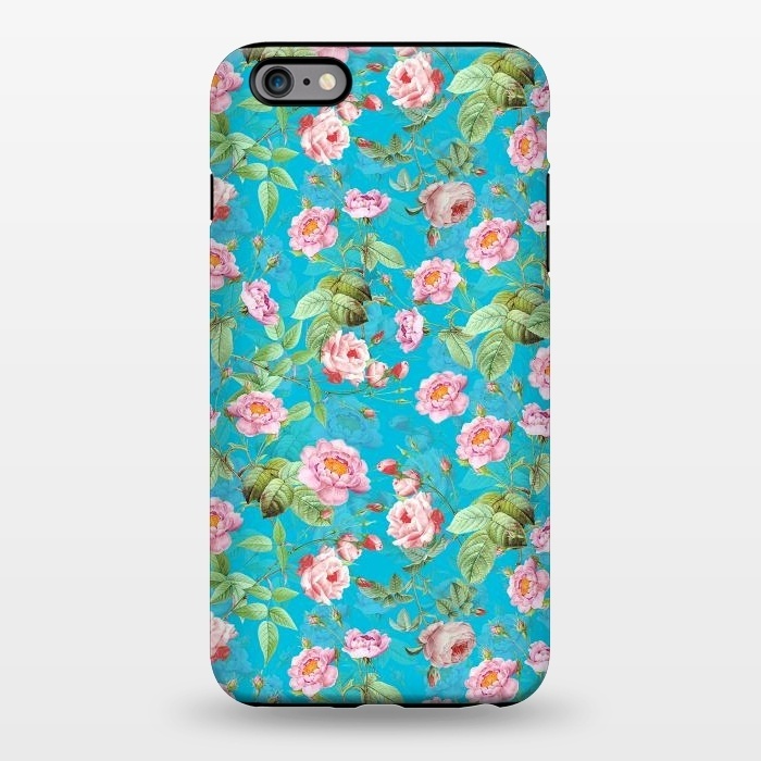 iPhone 6/6s plus StrongFit Blush Rose Garden on Teal - vintage flower drawing by  Utart