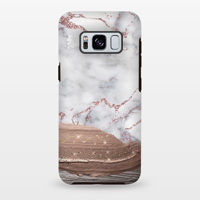 Galaxy S8 plus StrongFit Blush thick paint strokes on Marble with rosegold veins by  Utart