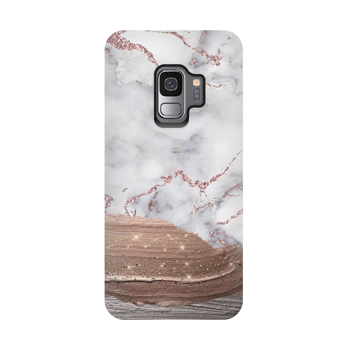 Galaxy S9 StrongFit Blush thick paint strokes on Marble with rosegold veins by  Utart