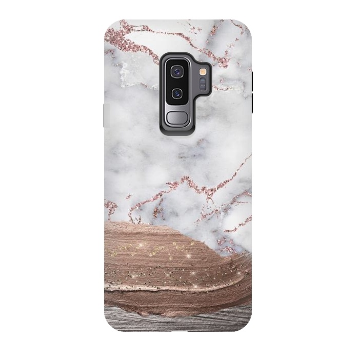 Galaxy S9 plus StrongFit Blush thick paint strokes on Marble with rosegold veins by  Utart