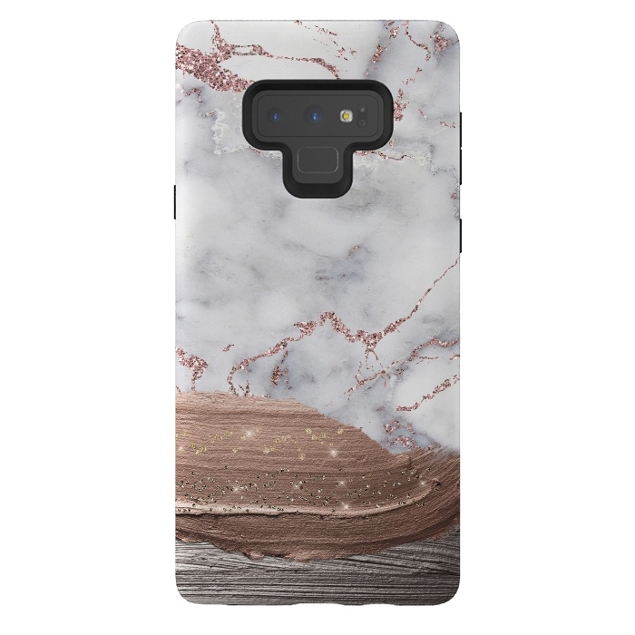 Galaxy Note 9 StrongFit Blush thick paint strokes on Marble with rosegold veins by  Utart