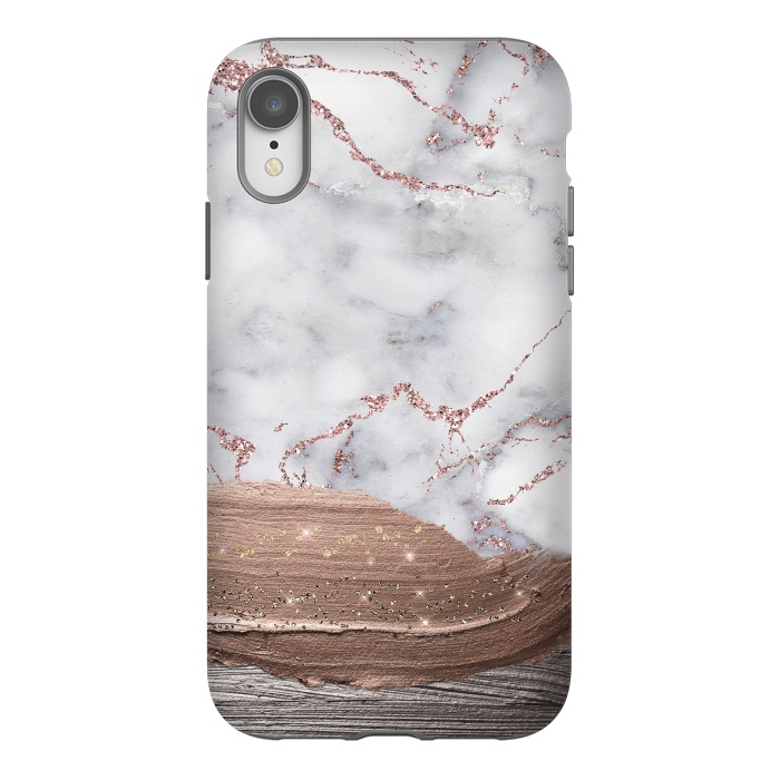 iPhone Xr StrongFit Blush thick paint strokes on Marble with rosegold veins by  Utart