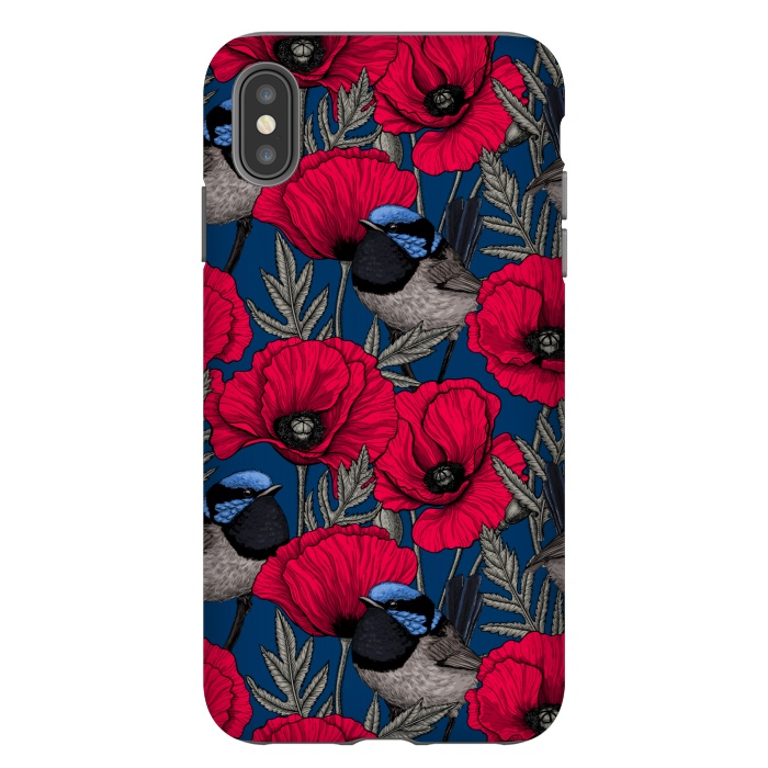 iPhone Xs Max StrongFit Fairy wren and poppies by Katerina Kirilova