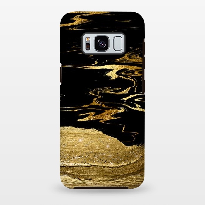 Galaxy S8 plus StrongFit Gold thick hand drawn strokes on black and gold marble by  Utart