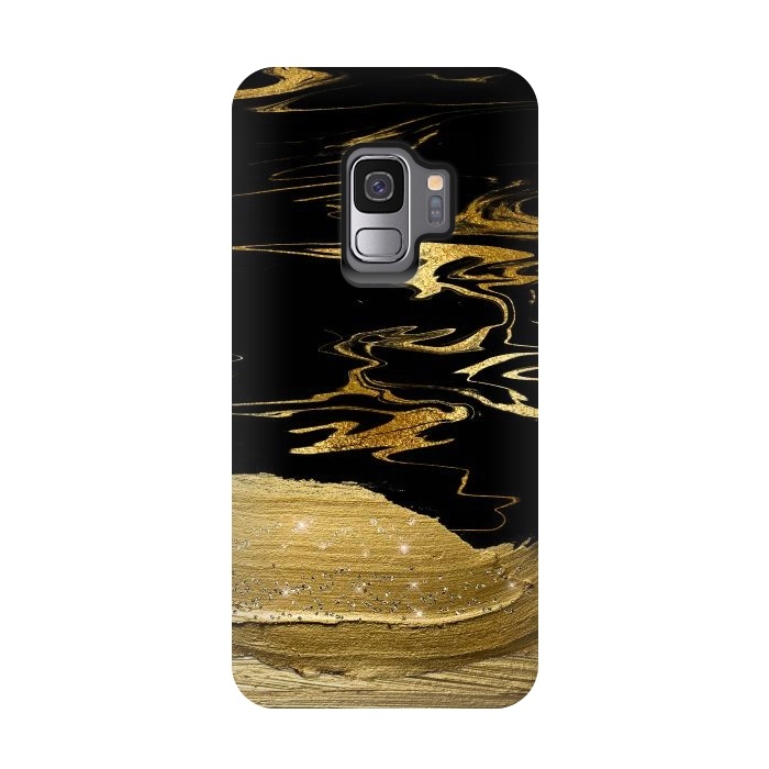 Galaxy S9 StrongFit Gold thick hand drawn strokes on black and gold marble by  Utart