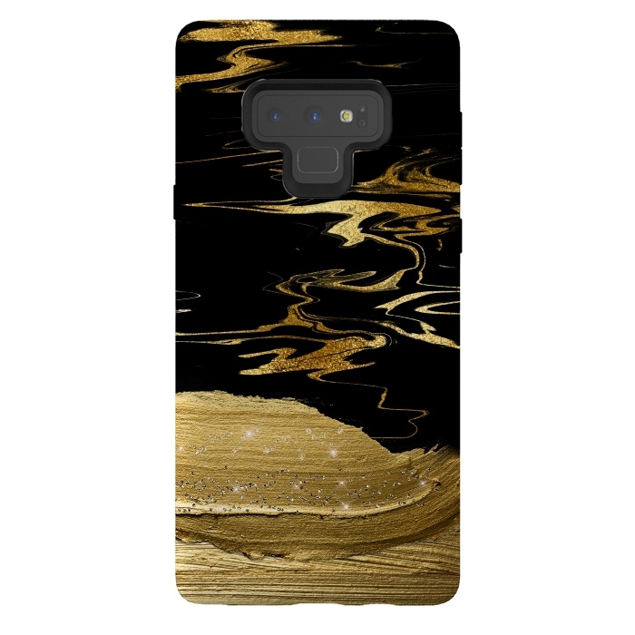 Galaxy Note 9 StrongFit Gold thick hand drawn strokes on black and gold marble by  Utart