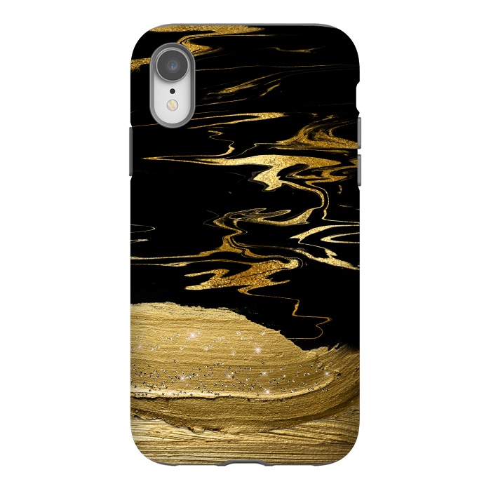 iPhone Xr StrongFit Gold thick hand drawn strokes on black and gold marble by  Utart
