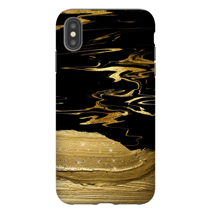 iPhone Xs Max StrongFit Gold thick hand drawn strokes on black and gold marble by  Utart