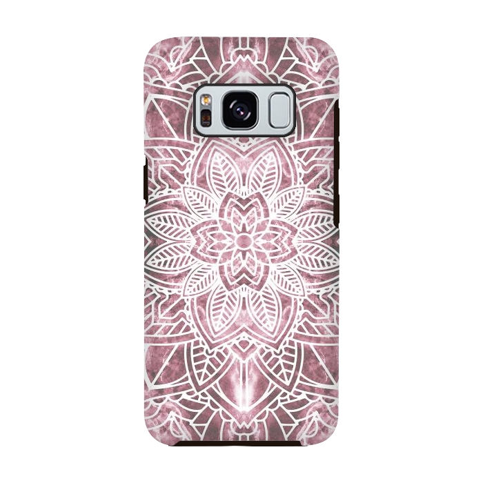 Galaxy S8 StrongFit White floral mandala petals on pink marble by Oana 
