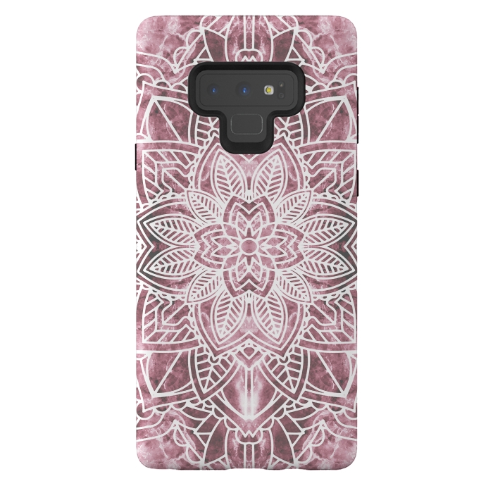 Galaxy Note 9 StrongFit White floral mandala petals on pink marble by Oana 