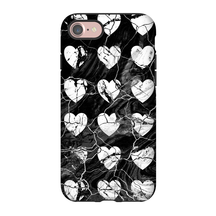 iPhone 7 StrongFit Black and white marble hearts pattern by Oana 