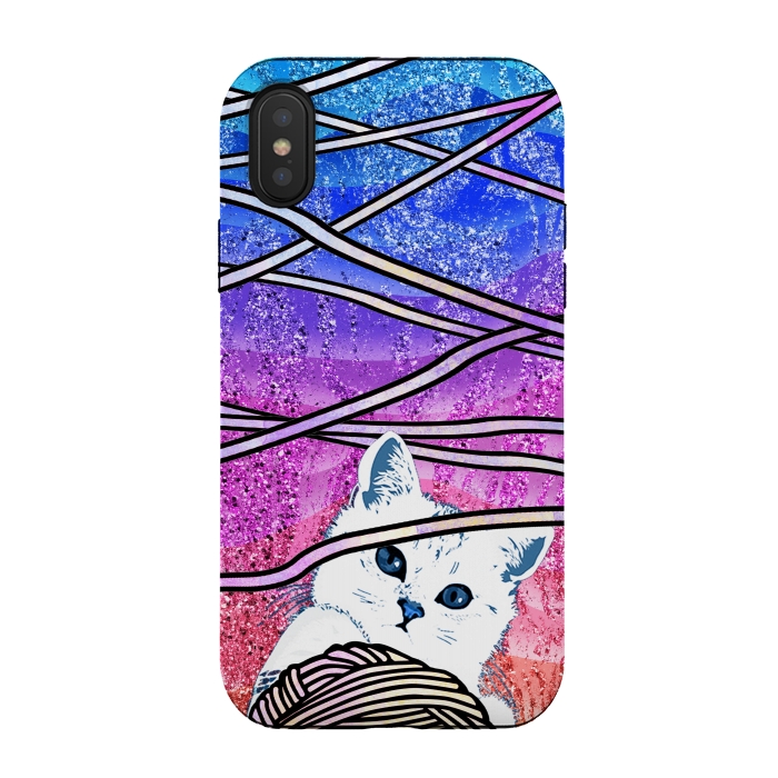 iPhone Xs / X StrongFit Kitten playing with yarn and gradient marble by Oana 