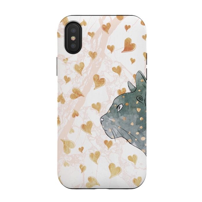 iPhone Xs / X StrongFit cute cat and golden hearts romantic pattern by Oana 