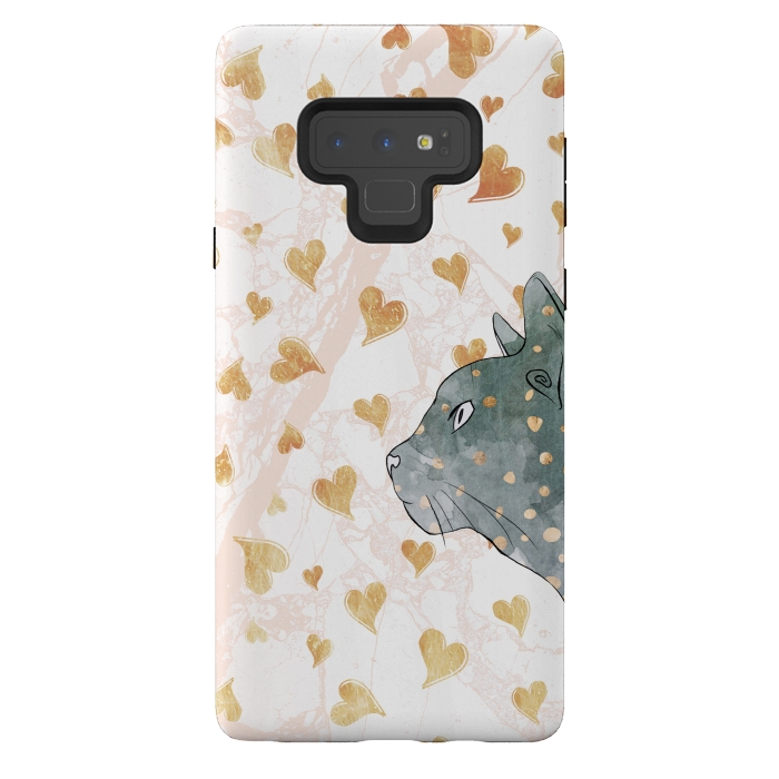 Galaxy Note 9 StrongFit cute cat and golden hearts romantic pattern by Oana 