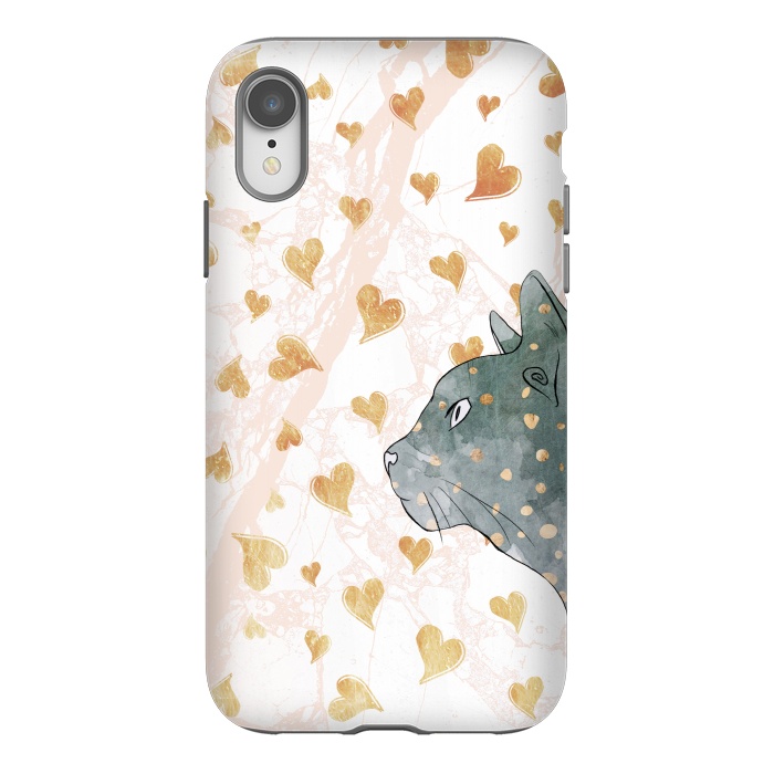 iPhone Xr StrongFit cute cat and golden hearts romantic pattern by Oana 