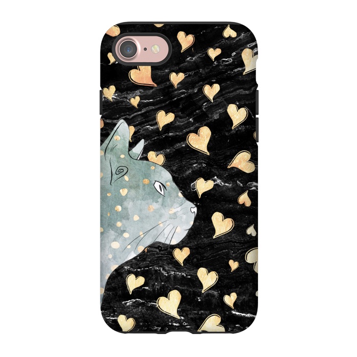 iPhone 7 StrongFit cute cat and golden hearts  by Oana 