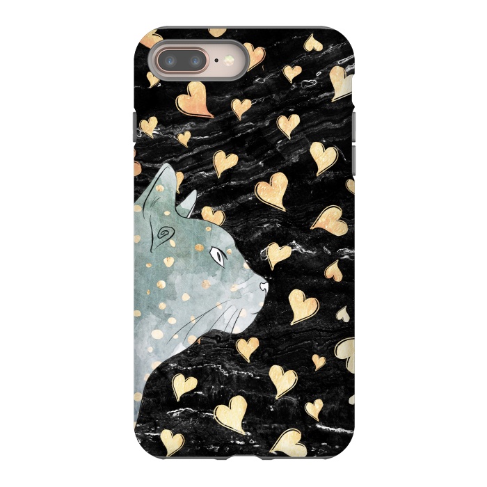 iPhone 7 plus StrongFit cute cat and golden hearts  by Oana 