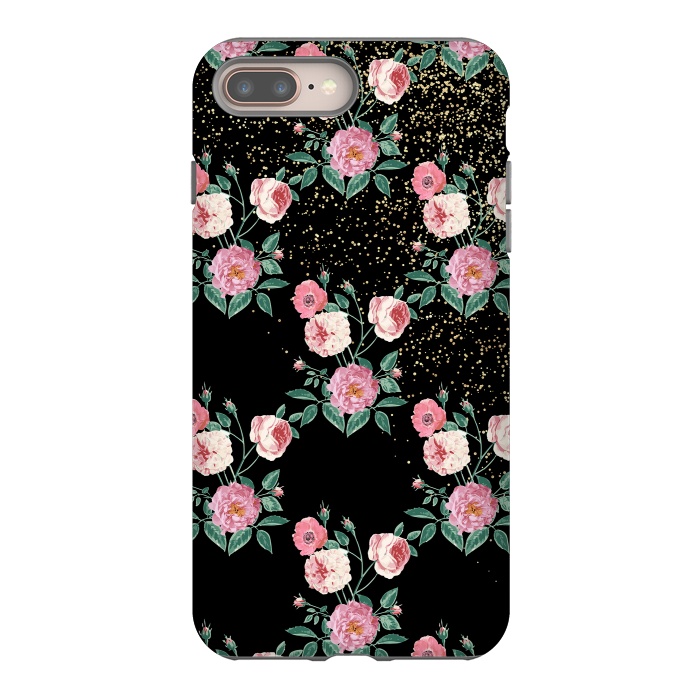 iPhone 7 plus StrongFit Romantic peony floral and golden confetti design by InovArts