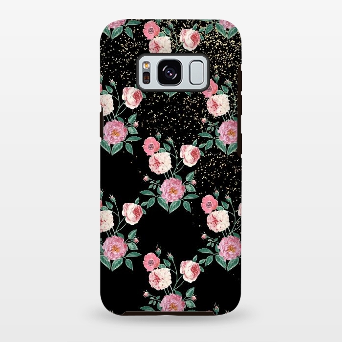Galaxy S8 plus StrongFit Romantic peony floral and golden confetti design by InovArts