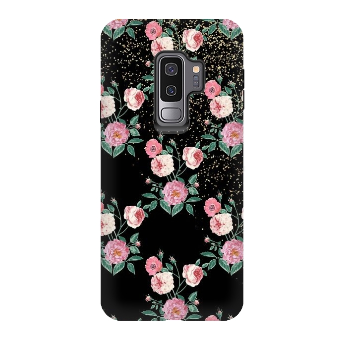 Galaxy S9 plus StrongFit Romantic peony floral and golden confetti design by InovArts