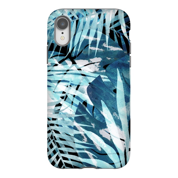 iPhone Xr StrongFit Turquosie watercolor painted tropical leaves by Oana 