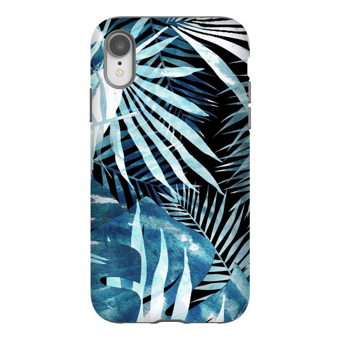 iPhone Xr StrongFit Turquoise black palm and ficus tropical leaves by Oana 