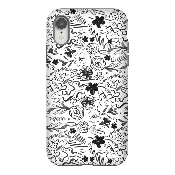 iPhone Xr StrongFit Stylish abstract brush strokes and floral doodles design by InovArts