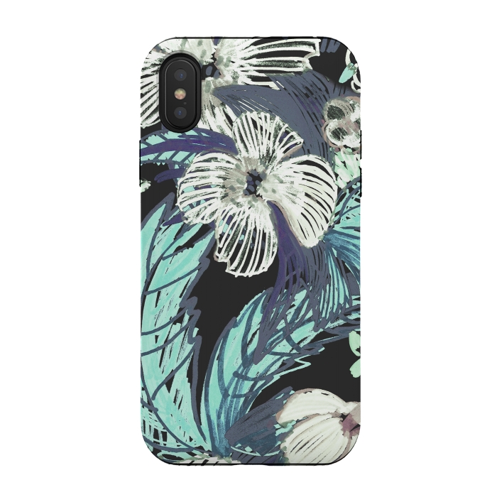 iPhone Xs / X StrongFit tropical flowers and leaves marker sketch by Oana 