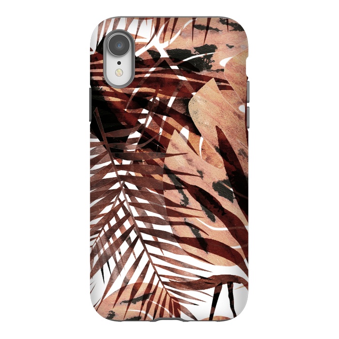 iPhone Xr StrongFit golden brown tropical palm and ficus leaves by Oana 