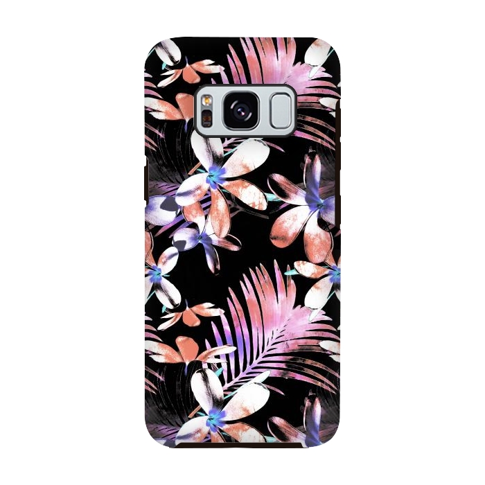 Galaxy S8 StrongFit Pink purple hibiscus flowers and tropical leaves pattern by Oana 