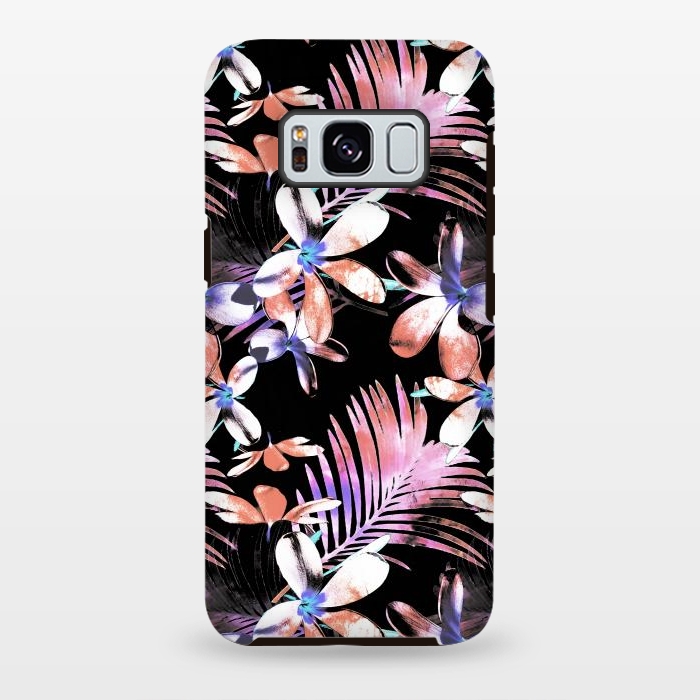 Galaxy S8 plus StrongFit Pink purple hibiscus flowers and tropical leaves pattern by Oana 