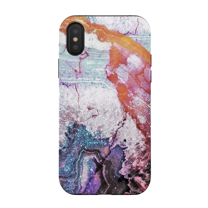 iPhone Xs / X StrongFit Blue gold marble agate abstract art by Oana 