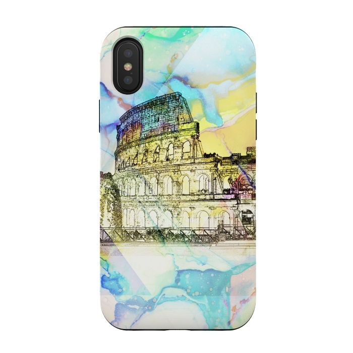 iPhone Xs / X StrongFit Colosseum Rome Italy ink sketch and watercolor painting by Oana 
