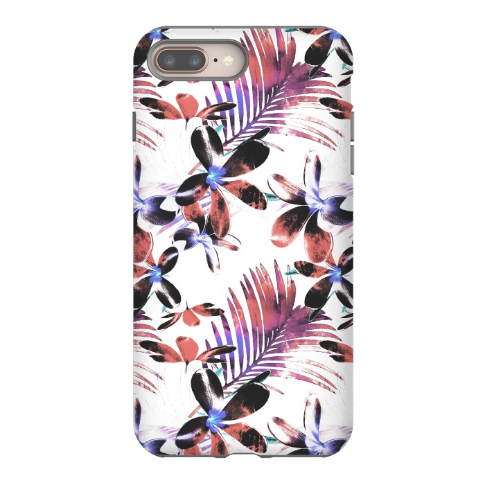 iPhone 7 plus StrongFit Pink purple tropical hibiscus and palm leaves by Oana 