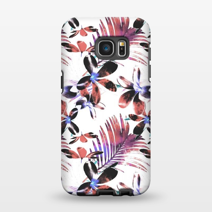 Galaxy S7 EDGE StrongFit Pink purple tropical hibiscus and palm leaves by Oana 