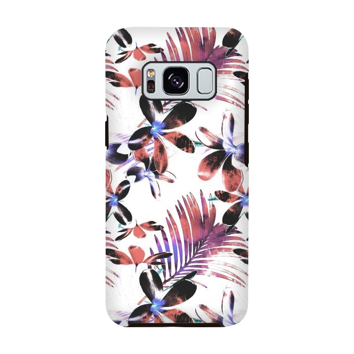 Galaxy S8 StrongFit Pink purple tropical hibiscus and palm leaves by Oana 