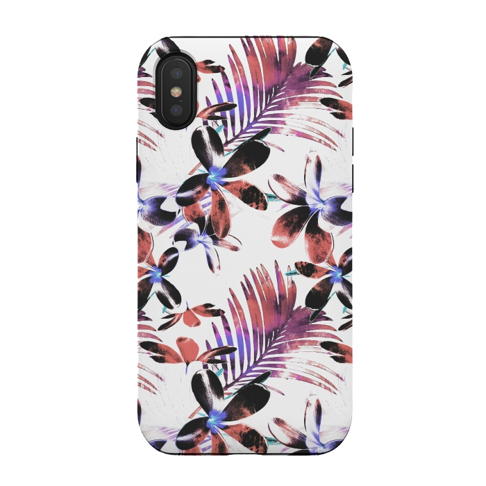 iPhone Xs / X StrongFit Pink purple tropical hibiscus and palm leaves by Oana 