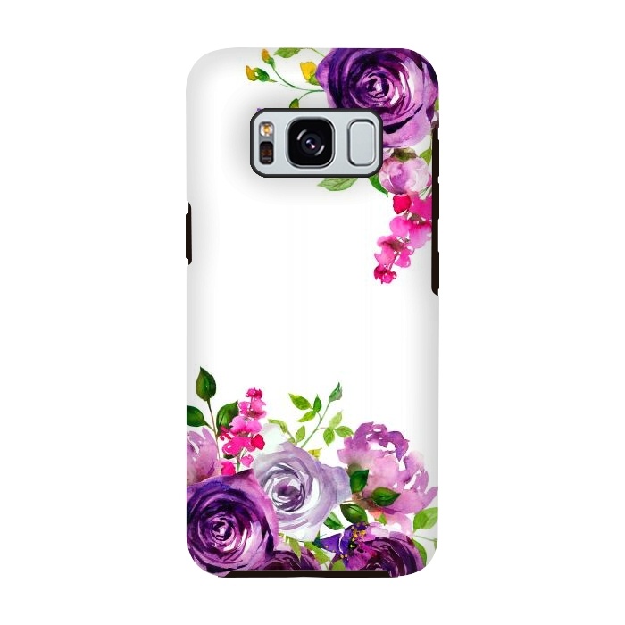 Galaxy S8 StrongFit Hand drawn purple and pink florals on white by  Utart