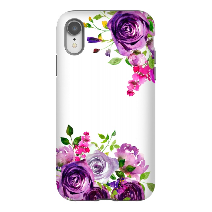 iPhone Xr StrongFit Hand drawn purple and pink florals on white by  Utart