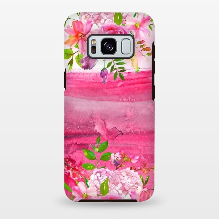 Galaxy S8 plus StrongFit Pink watercolor florals by  Utart
