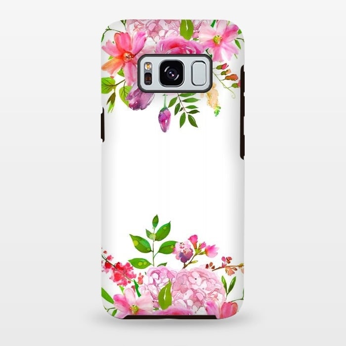 Galaxy S8 plus StrongFit Pink Watercolor florals on white by  Utart