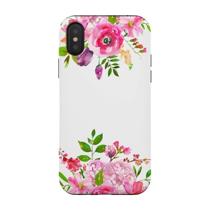 iPhone Xs / X StrongFit Pink Watercolor florals on white by  Utart