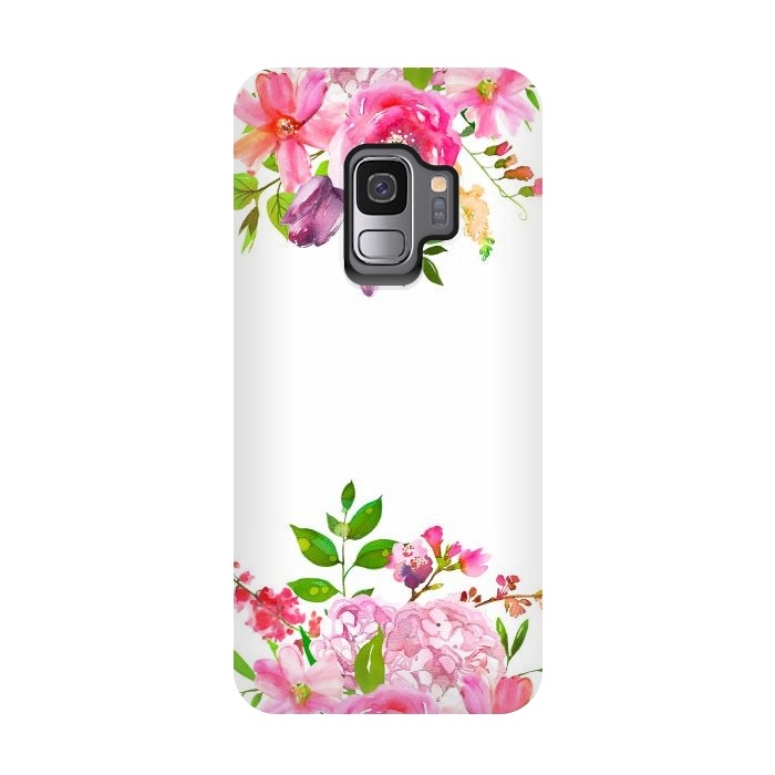 Galaxy S9 StrongFit Pink Watercolor florals on white by  Utart
