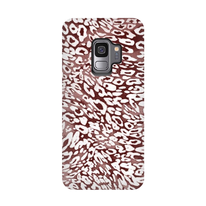 Galaxy S9 StrongFit White leopard print spots on burgundy by Oana 