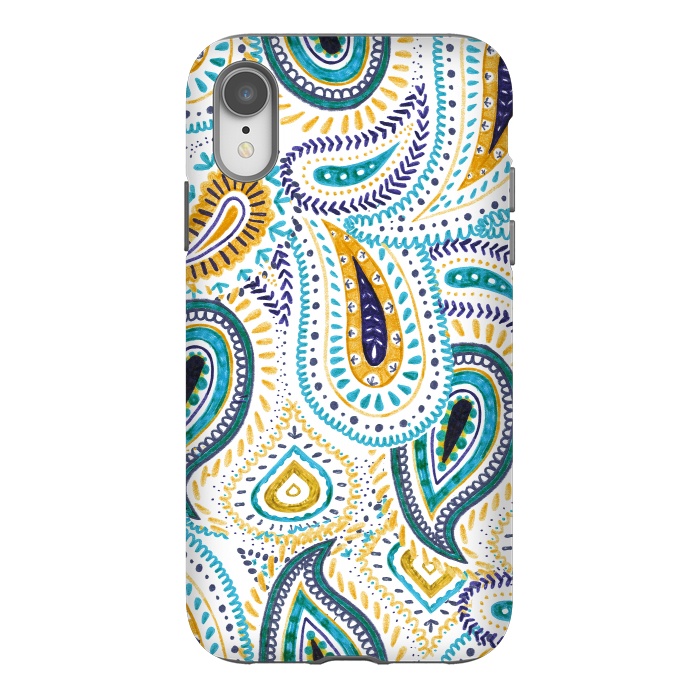 iPhone Xr StrongFit Playful yellow blue paisley drawing by Oana 