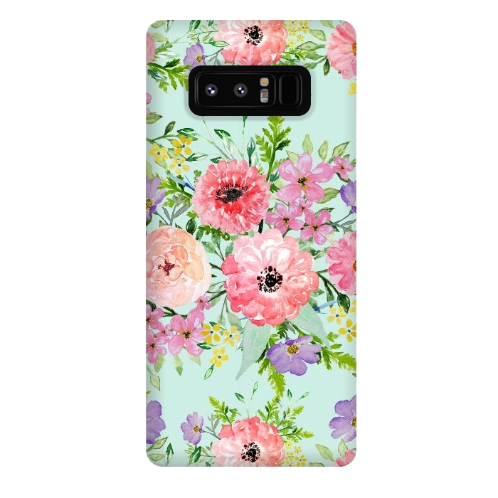 Galaxy Note 8 StrongFit Blooming floral bouquet watercolor hand paint  by InovArts