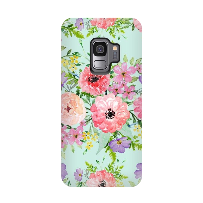 Galaxy S9 StrongFit Blooming floral bouquet watercolor hand paint  by InovArts